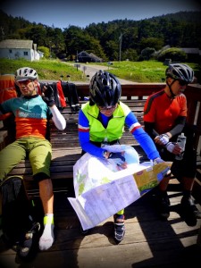 Megan carried around a Sonoma/Mendocino map. Very helpful although no one is yet paying attention...  Photo: P. Herlihy