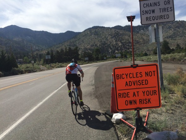 Willy ignores the sign as he starts up Kingsbury Grade.